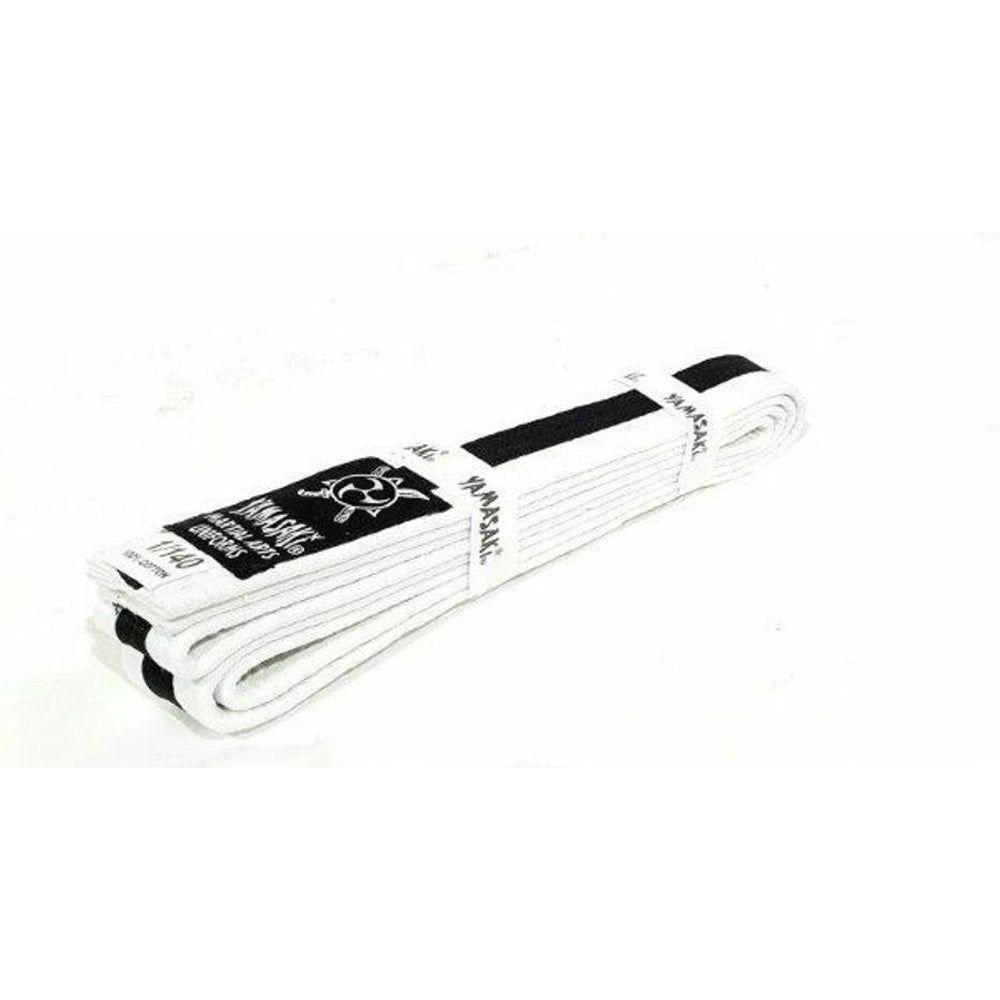 Yamasaki White Martial Arts Belts with Black Stripe