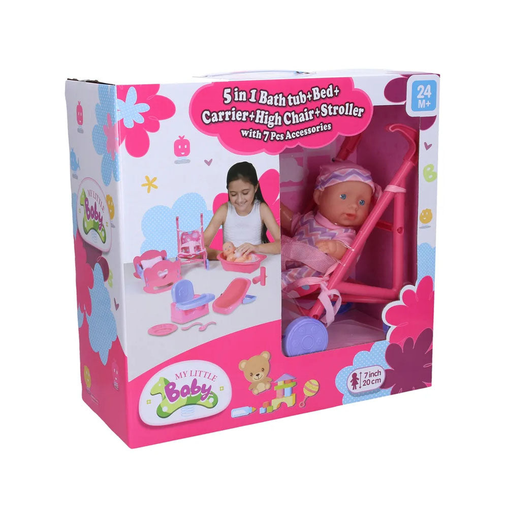12-in-1 Doll with Stroller, Capsule, High Chair & Bath Toy