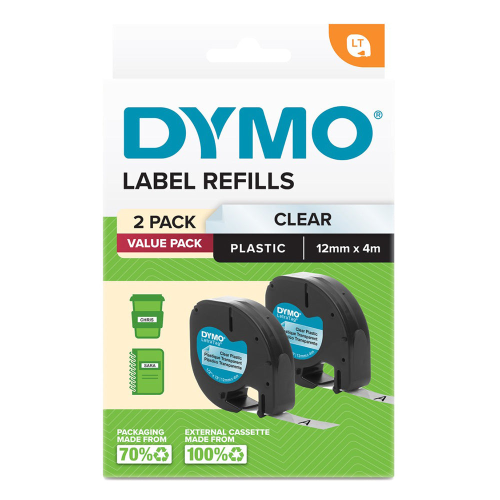 dymo letratagプラスチックラベルテープ12x4mm(2のパック)