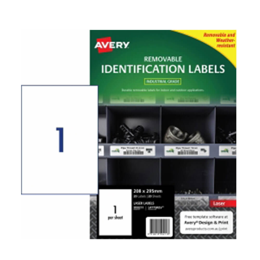 Avery Heavy Duty Removable Laser Label 208x295mm 20pk
