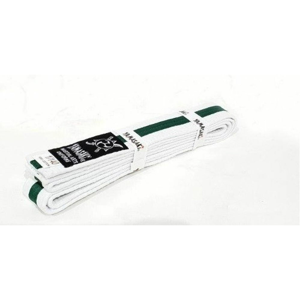 Yamasaki White Martial Arts Belts with Green Stripe
