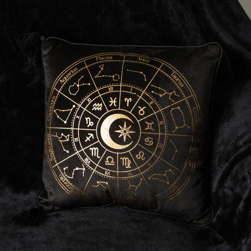 Black Astrology Wheel Square Polyester Cushion